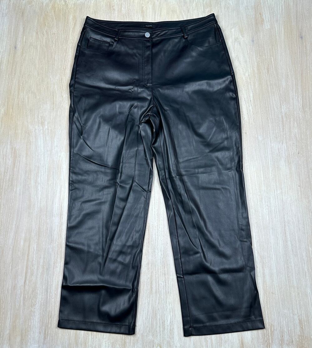 Halogen Black Faux Leather Straight Leg Ankle High Rise Edgy Trouser Pants 16